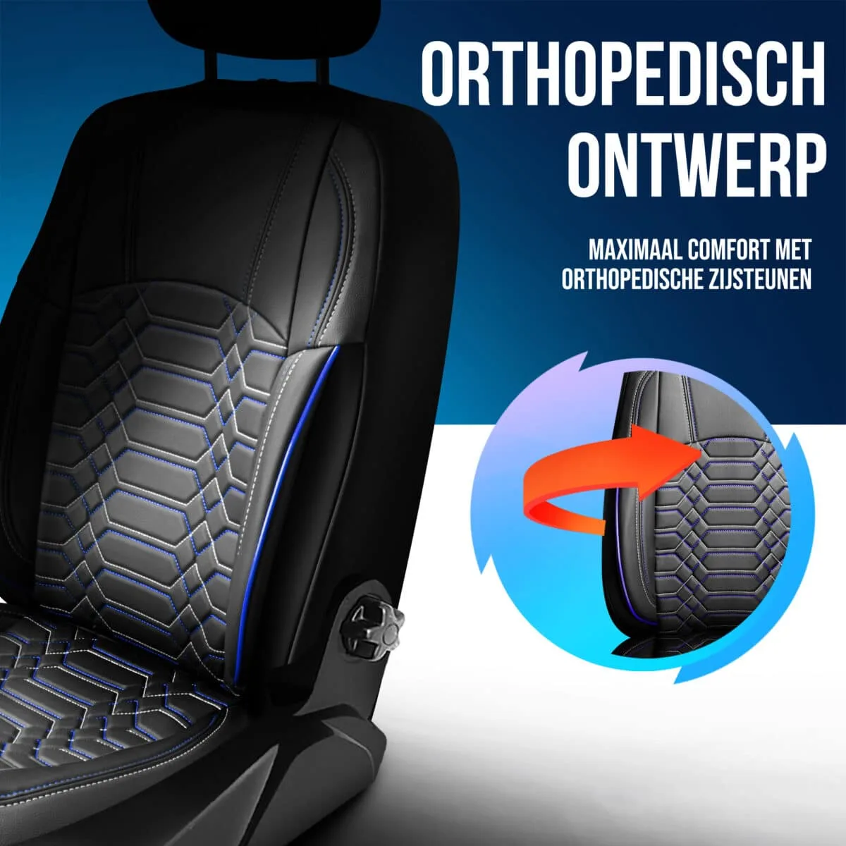 BEDRIJFSWAGEN STOELHOES-ZWART BLAUW-1+2 ZITS-VOLLEDIG LEDER-FORD TRANSIT-PANDASEATCOVER - Afbeelding 3