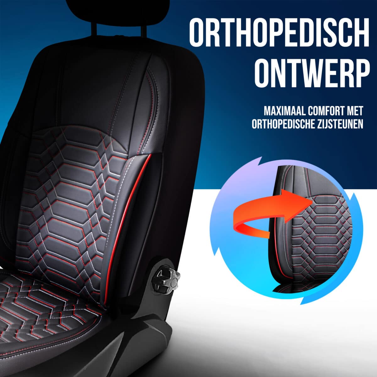 BEDRIJFSWAGEN STOELHOES-ZWART ROOD-1+2 ZITS-VOLLEDIG LEDER-FORD TRANSIT-PANDASEATCOVER - Afbeelding 3