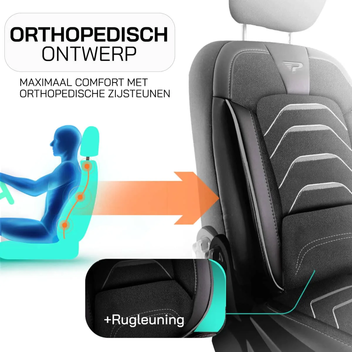 AUTOSTOELHOES-BODRUM ZWART/GRIJS-VOLLEDIGE SET-JAKARSTOF/LEDERENLOOK-ORTHOPEDISCH-ONTWERP-PANDASEATCOVER - Afbeelding 4