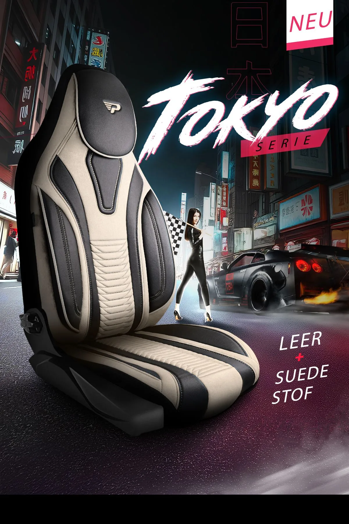 BEDRIJFSWAGEN-STOELHOES-PILOTMODEL-TOKYO BEIGE-1+1 ZITS-SUÉDE-LINNENSTOF-LEDERENLOOK-PANDSEATCOVER - Afbeelding 2