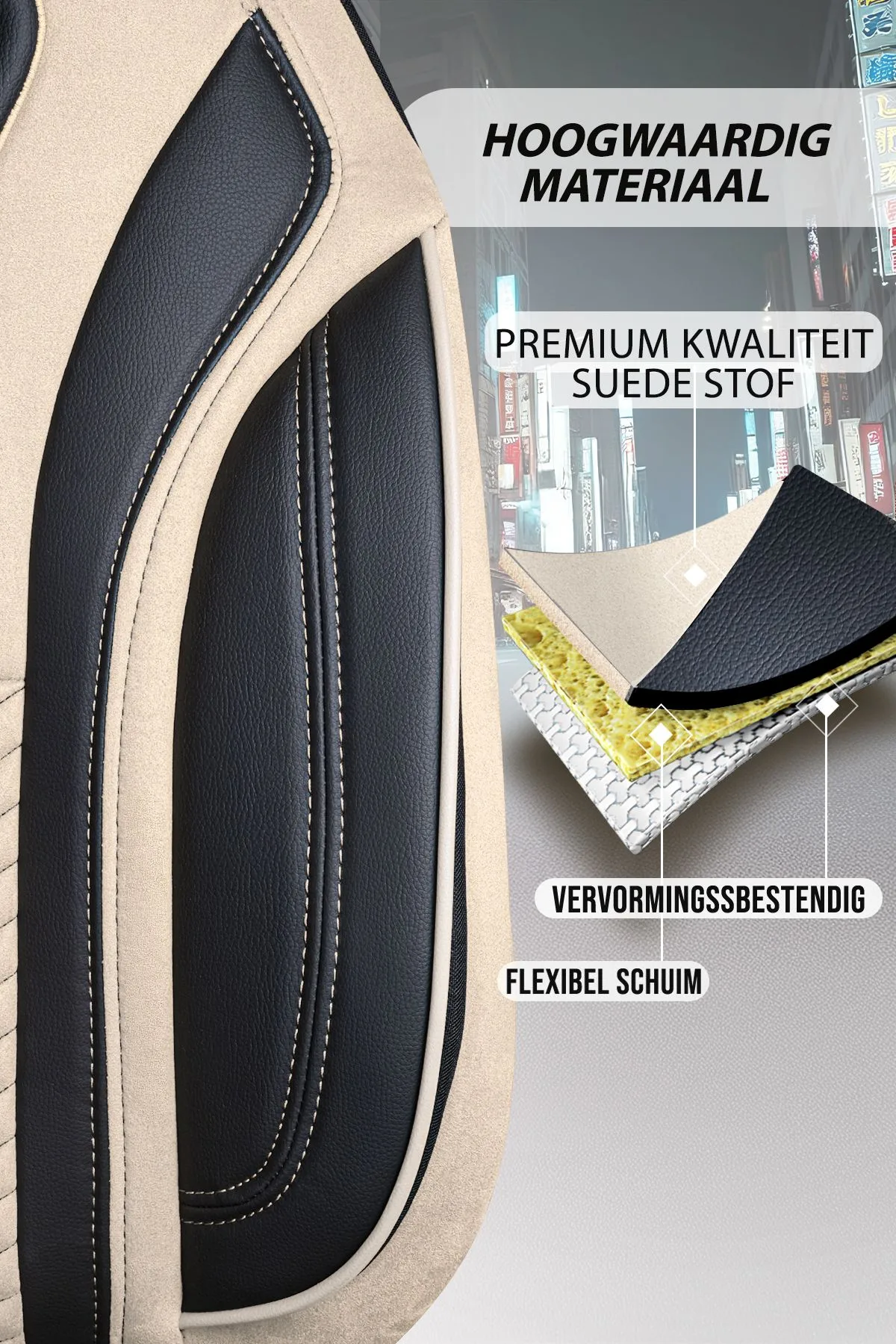 BEDRIJFSWAGEN-STOELHOES-PILOTMODEL-TOKYO BEIGE-1+1 ZITS-SUÉDE-LINNENSTOF-LEDERENLOOK-PANDSEATCOVER - Afbeelding 5