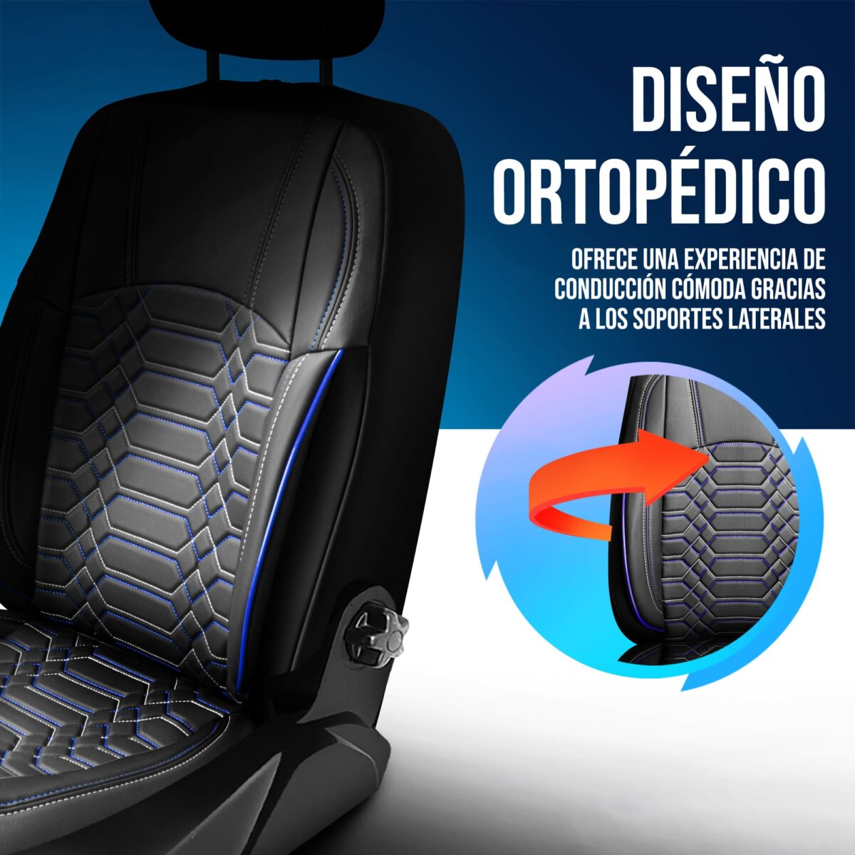 FUNDAS DE ASIENTO DE VEHÍCULOS COMERCIALES - NEGRO/AZUL - 1+2 ASIENTO - CUERO COMPETO - BOXER, DUCATO, JUMPER - PANDASEATCOVER - Imagen 3