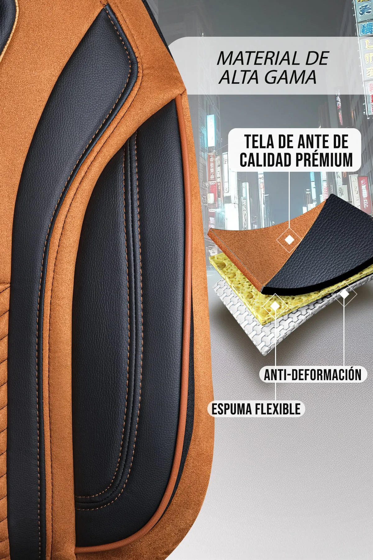 FUNDAS DE ASIENTO DE VEHÍCULOS COMERCIALES - MODELO PILOTO - TOKYO - MARRÓN CLARO - 1+1 ASIENTO - GAMUZA & CUERO - PANDASEATCOVER - Imagen 5